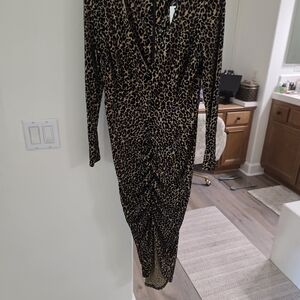 BB Dakota Black and Tan Animal Print Long Sleeve Dress